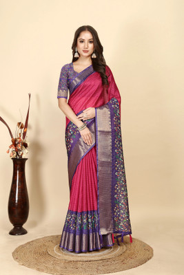 J6 Designers Checkered Bollywood Cotton Blend Saree(Pink)