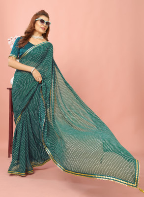 PRETTYAGE Printed, Solid/Plain Bollywood Georgette Saree(Green)