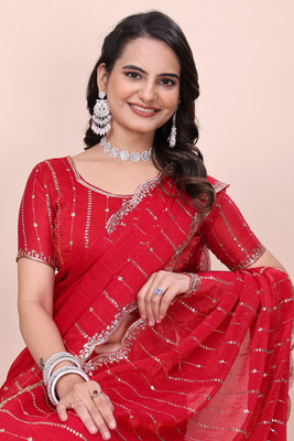 K 5 FASHION Embellished Bollywood Jimmy choo Saree(Red)