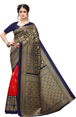 Suali Printed Kalamkari Silk Blend Saree(Blue)
