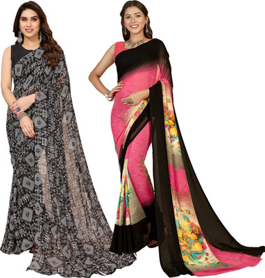 kashvi sarees Ombre, Printed Bollywood Georgette Saree(Pack of 2, Black, Pink)