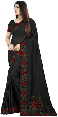 pUNYATHA CREATION Self Design, Solid/Plain Chanderi Silk Blend Saree(Black)