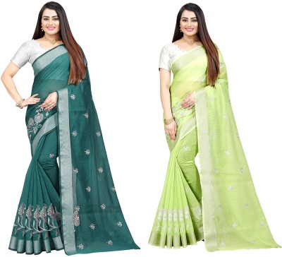 Indian Fashionista Embroidered Bollywood Cotton Silk Saree(Light Green)