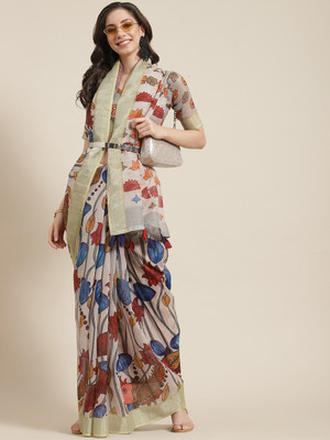 Divastri Woven, Printed Bollywood Linen, Jacquard Saree(Multicolor)