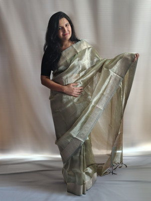 PoojaCreation Solid/Plain Handloom Tissue Saree(Light Green)