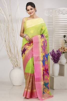 DipDiya Embroidered, Self Design Tant Pure Cotton Saree(Light Green)