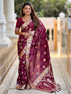Nayanthara Trends Woven Bollywood Silk Blend Saree(Maroon)
