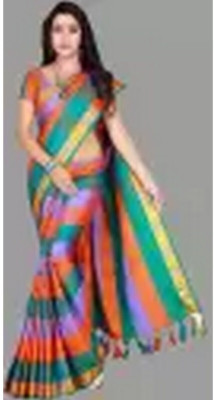 Bhagwati Creation Printed Chettinadu Cotton Blend Saree(Orange)