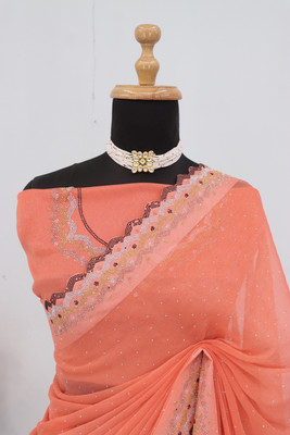 VarniRaaj Fashion Embellished Bollywood Organza Saree(Pink)
