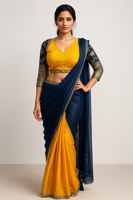 Nancy Desinger Woven Saree with Attached Blouse Chiffon Saree(Yellow)