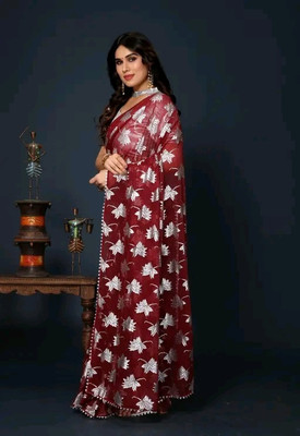 upperkutt Printed Daily Wear Chiffon Saree(Maroon)