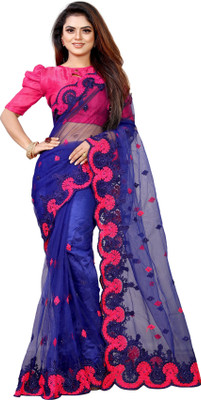 YASHVI Embroidered Bollywood Net Saree(Blue)