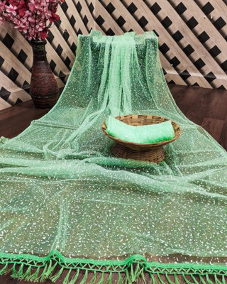 GZS Solid/Plain Banarasi Net Saree(Light Green)