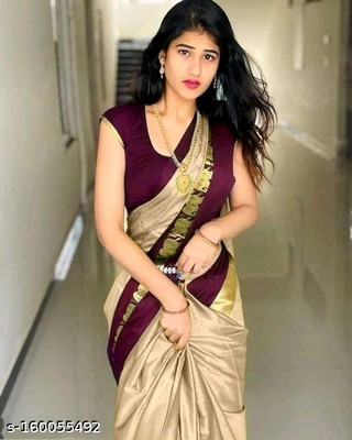 S S CREATION Woven Kanjivaram Pure Silk Saree(Grey)