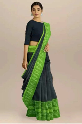 GOLU Self Design Handloom Pure Cotton Saree(Black, Green)