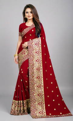 b bella creation Embroidered Bollywood Georgette Saree(Maroon)