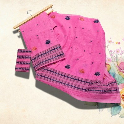 kamdar Woven Mekhela Chador Chanderi, Cotton Blend Saree(Pink)