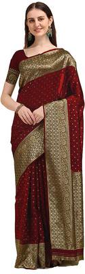 manmohitsaree Woven Banarasi Jacquard Saree(Maroon)