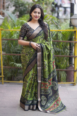 SWARAALI Printed Daily Wear Crepe Saree(Green)