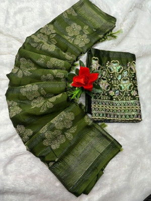 Ethina Fashion Dyed Bollywood Chiffon Saree(Light Green)