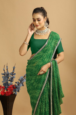 MAHARAJ SAREES Solid/Plain Bollywood Georgette Saree(Green)