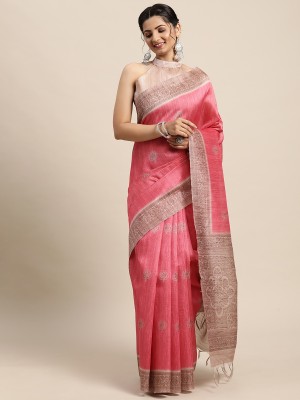 Sareemall Floral Print Chanderi Silk Blend Saree(Pink)