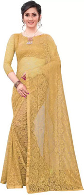 Nilkanthvarni Creation Self Design Bollywood Net Saree(Beige)