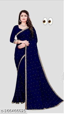KISHVA Self Design Bollywood Lycra Blend Saree(Dark Blue)