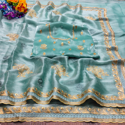 Shreejiimpexx Embroidered Bollywood Jimmy choo Saree(Green)