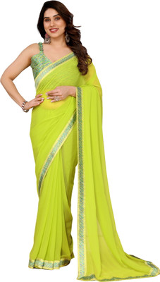 Panchvati NX Solid/Plain Bollywood Georgette Saree(Light Green)