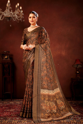 FULIYA SILK Digital Print Handloom Tussar Silk Saree(Multicolor)