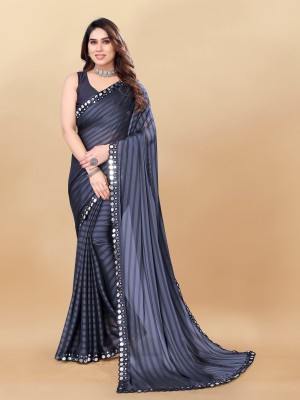 APERA Striped Bollywood Art Silk Saree(Blue)