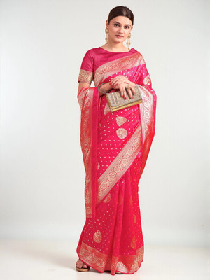 fFASHION Embellished Banarasi Art Silk, Cotton Silk Saree(Pink)