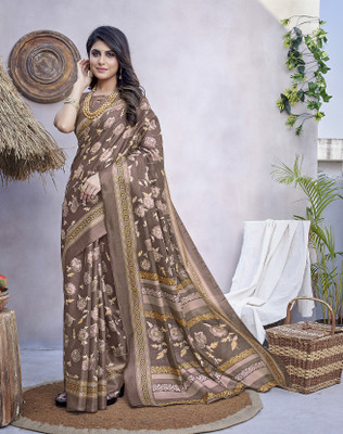 YASHIKA Printed Mysore Art Silk Saree(Brown)