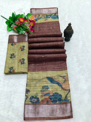 Mervadiya Woven Kanjivaram Pure Cotton, Cotton Silk Saree(Brown)