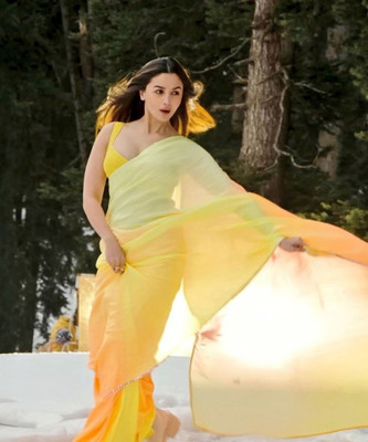 Sareemall Color Block Bollywood Organza Saree(Yellow)
