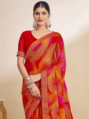 Anouk Rustic Printed Bollywood Chiffon Saree(Red)