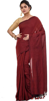 BalikaTextile Solid/Plain Handloom Pure Cotton Saree(Brown)