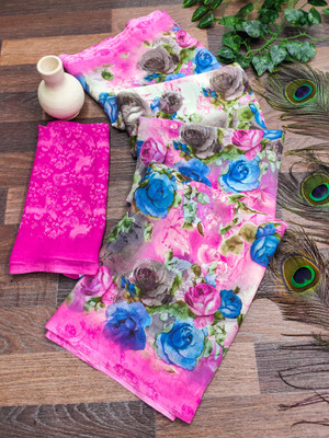 kashvi sarees Floral Print Daily Wear Georgette Saree(Pink)