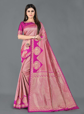 DHRUTI TEXTILES Self Design Banarasi Cotton Silk Saree(Multicolor)