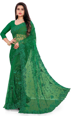 SPAREN CREATION Self Design Bollywood Net Saree(Green)