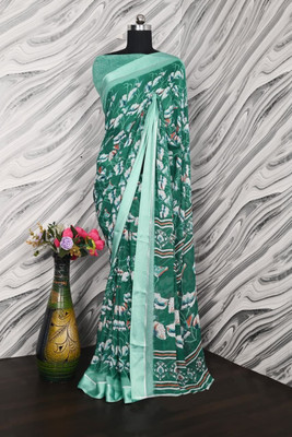 Clever Clothing Floral Print Daily Wear Chiffon Saree(Green)