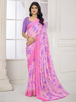 Tasrika Floral Print Bollywood Chiffon Saree(Pink)
