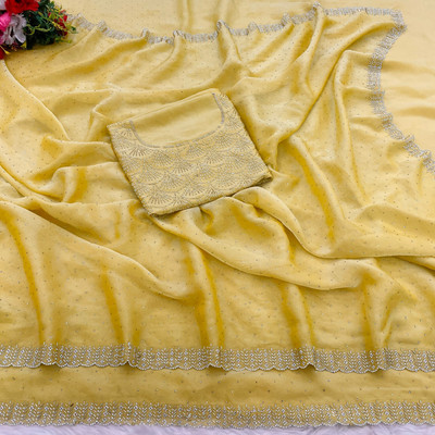 KONICA FAB Embellished Bollywood Chiffon Saree(Yellow)