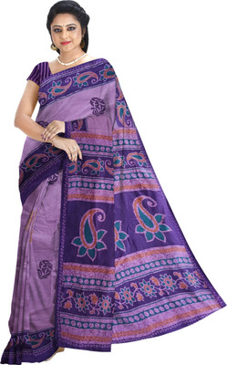 DORI DHAGA Printed Daily Wear Pure Cotton Saree(Purple)