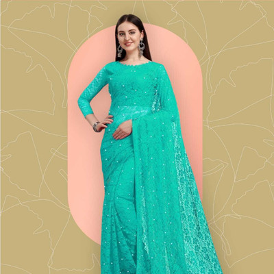 NORAFLEX Self Design Bollywood Net Saree(Light Blue)
