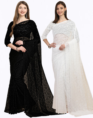 IRI Embellished Bollywood Net Saree(Pack of 2, Black, White)