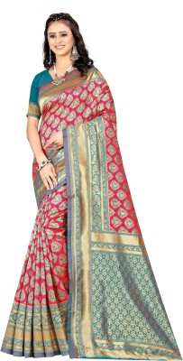 AMK FASHION Woven Banarasi Art Silk Saree(Pink, Light Green)