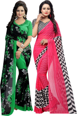 YASHIKA Printed Daily Wear Georgette Saree(Pack of 2, Multicolor)