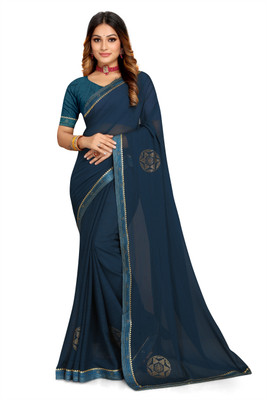 Ranagtrang Embellished, Self Design Saree with Attached Blouse Georgette Saree(Green)